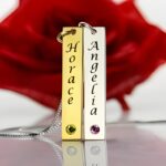 Embrace Your Story – Dual Name Bar Necklace with Birthstones – A Cherished Keepsake for Couples - Image 2