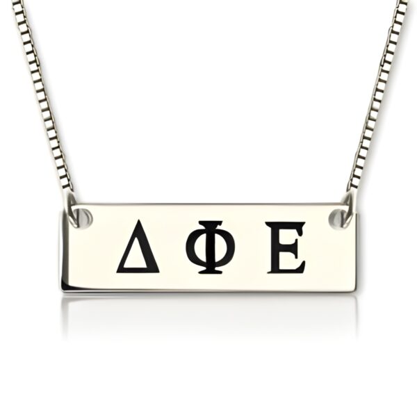 Engraved Greek letter bar necklace for sisterhood