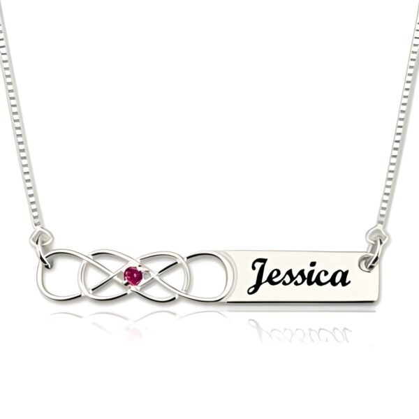Double infinity birthstone necklace symbolizing eternal love