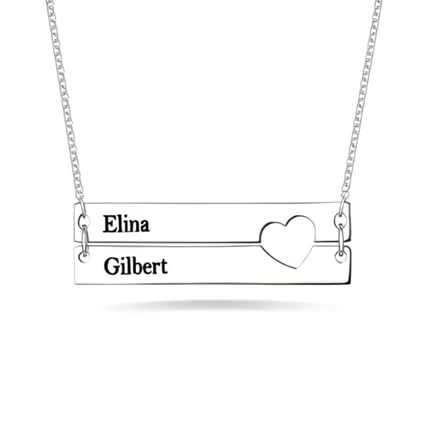 Personalized double bar necklace with heart cutout