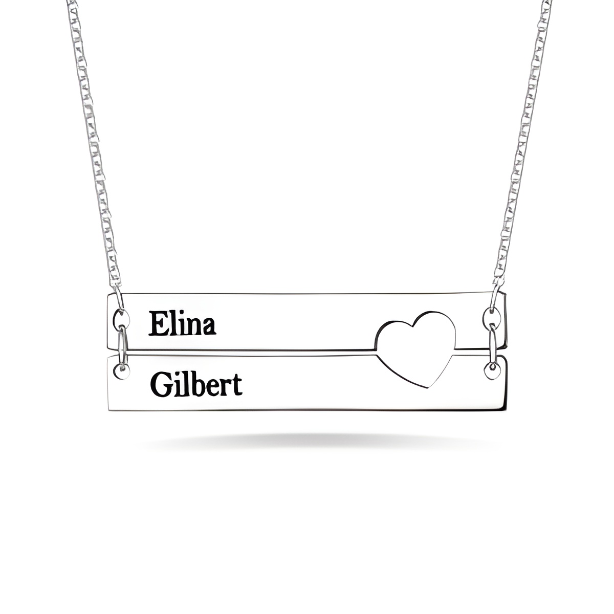 Personalized double bar necklace with heart cutout