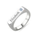Engraved sterling silver bar ring with birthstone