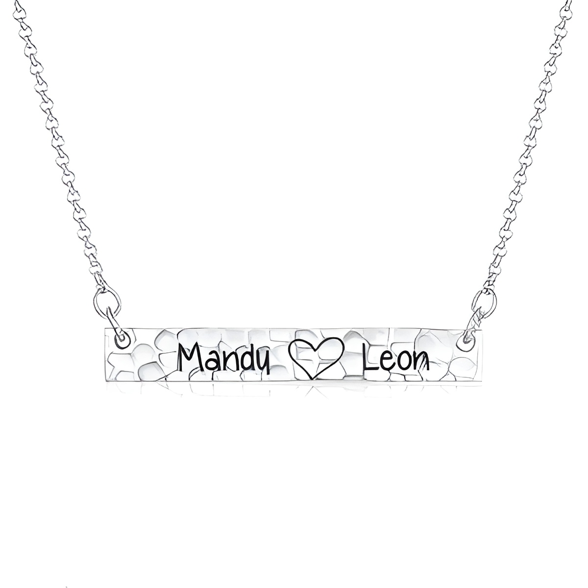 Hand-stamped hammered bar necklace for personal stories