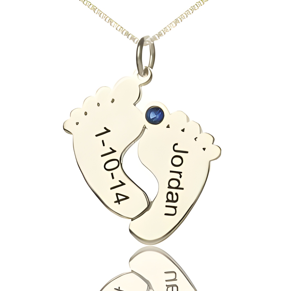 Memory feet necklace with name and date for moms