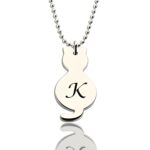 Tiny cat initial necklace for cat lovers