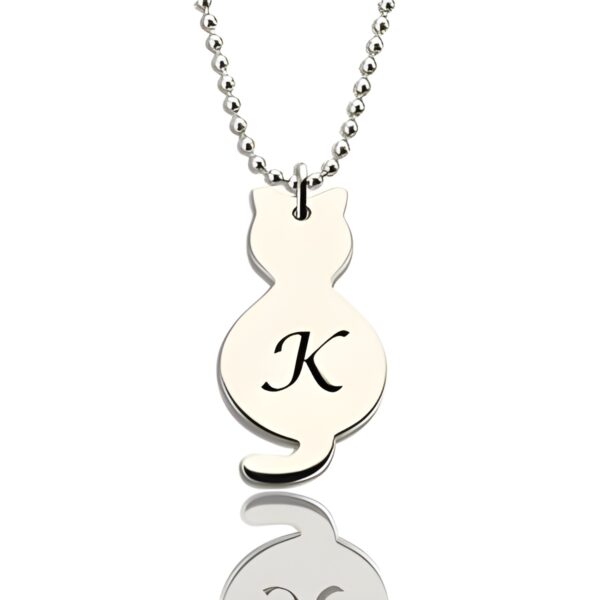 Tiny cat initial necklace for cat lovers
