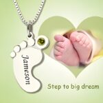 Carry Their First Steps Close – Baby Feet Name Necklace with Birthstone – For Cherished Moms - Image 6