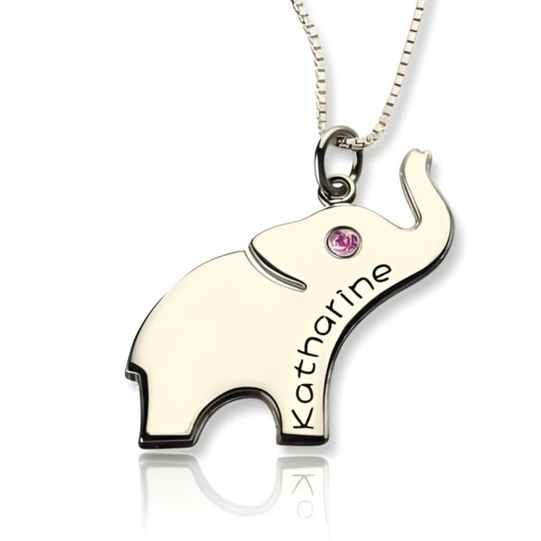 Engraved elephant name necklace for good fortune