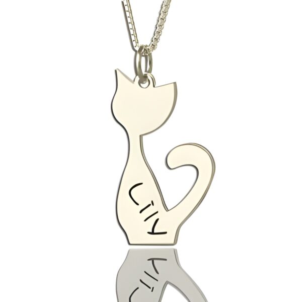 Silver Cat Name Charm Necklace for kids