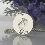 Carry First Steps Close – Baby Footprints Name Necklace in Sterling Silver – A Cherished Keepsake for Mom - Image 2