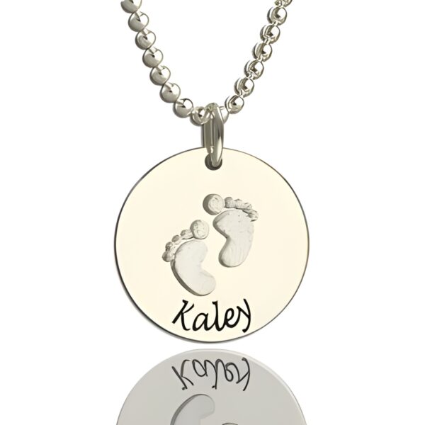 Baby footprints name necklace for cherished memories