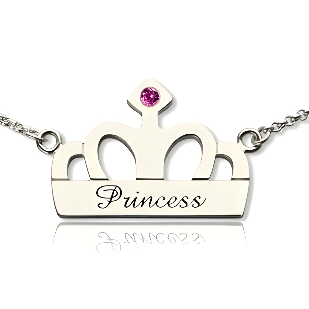 Crown Charm Name Necklace with Birthstone for her