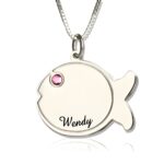 Engraved fish birthstone necklace for personalized gifts