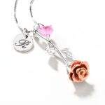 Embrace Everlasting Love – Rose Birthstone Necklace with Initial Tag – A Cherished Token for Your Beloved - Image 3