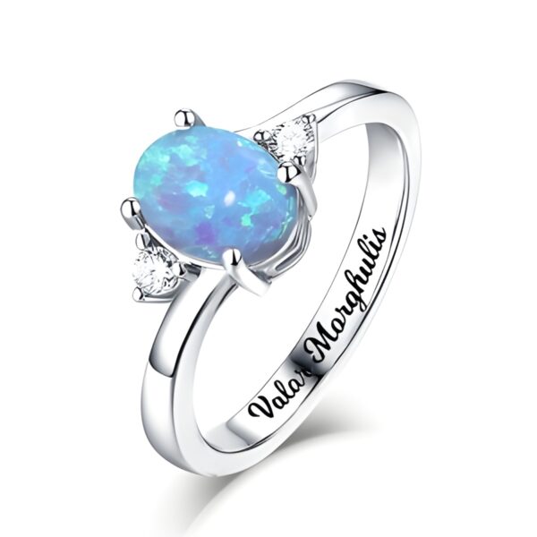 Engraved sterling silver opal ring for timeless elegance