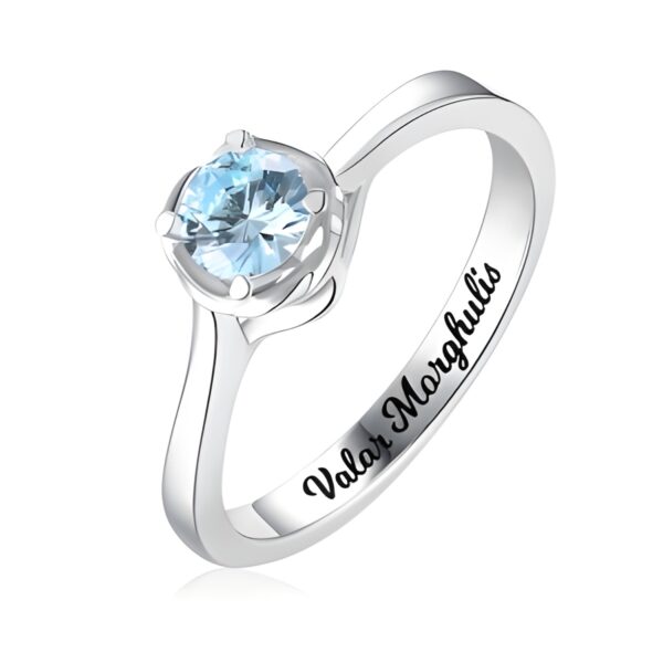 Engraved sterling silver birthstone ring for love
