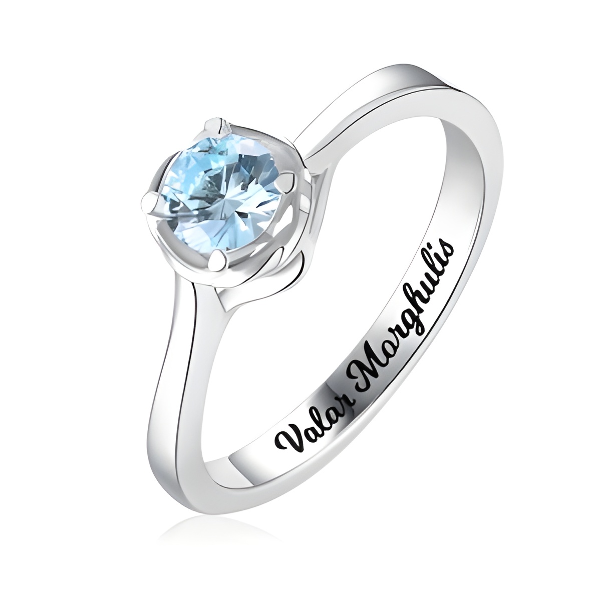 Engraved sterling silver birthstone ring for love