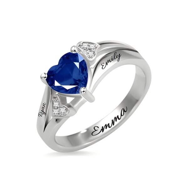 Engraved heart birthstone ring for eternal love