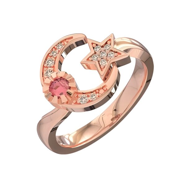 Engraved moon and star birthstone ring for birthdays