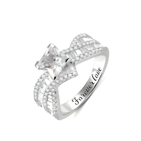 Engraved princess cut gemstone ring for her