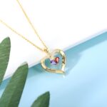 Embrace Eternal Love – Engraved Birthstone Heart Necklace – For Couples Cherishing Every Moment - Image 2