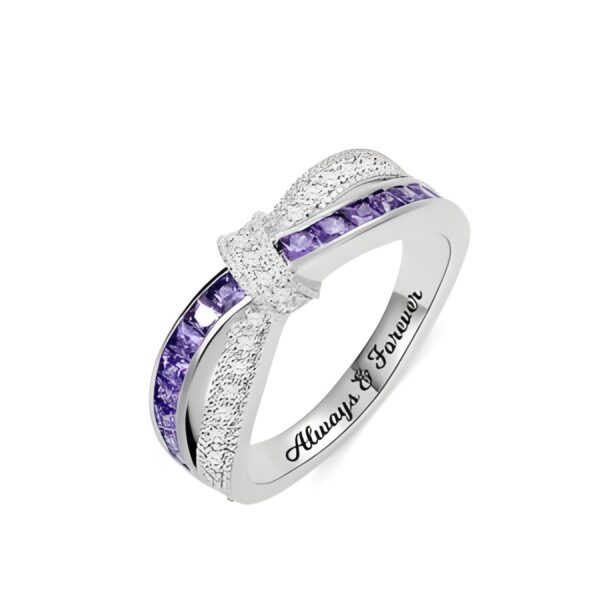 Engraved sterling silver birthstone ring for special moments