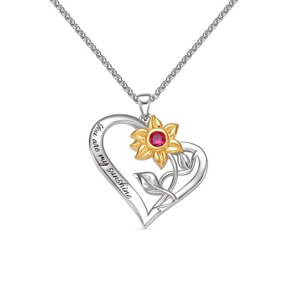 Personalized heart necklace with sunflower charm