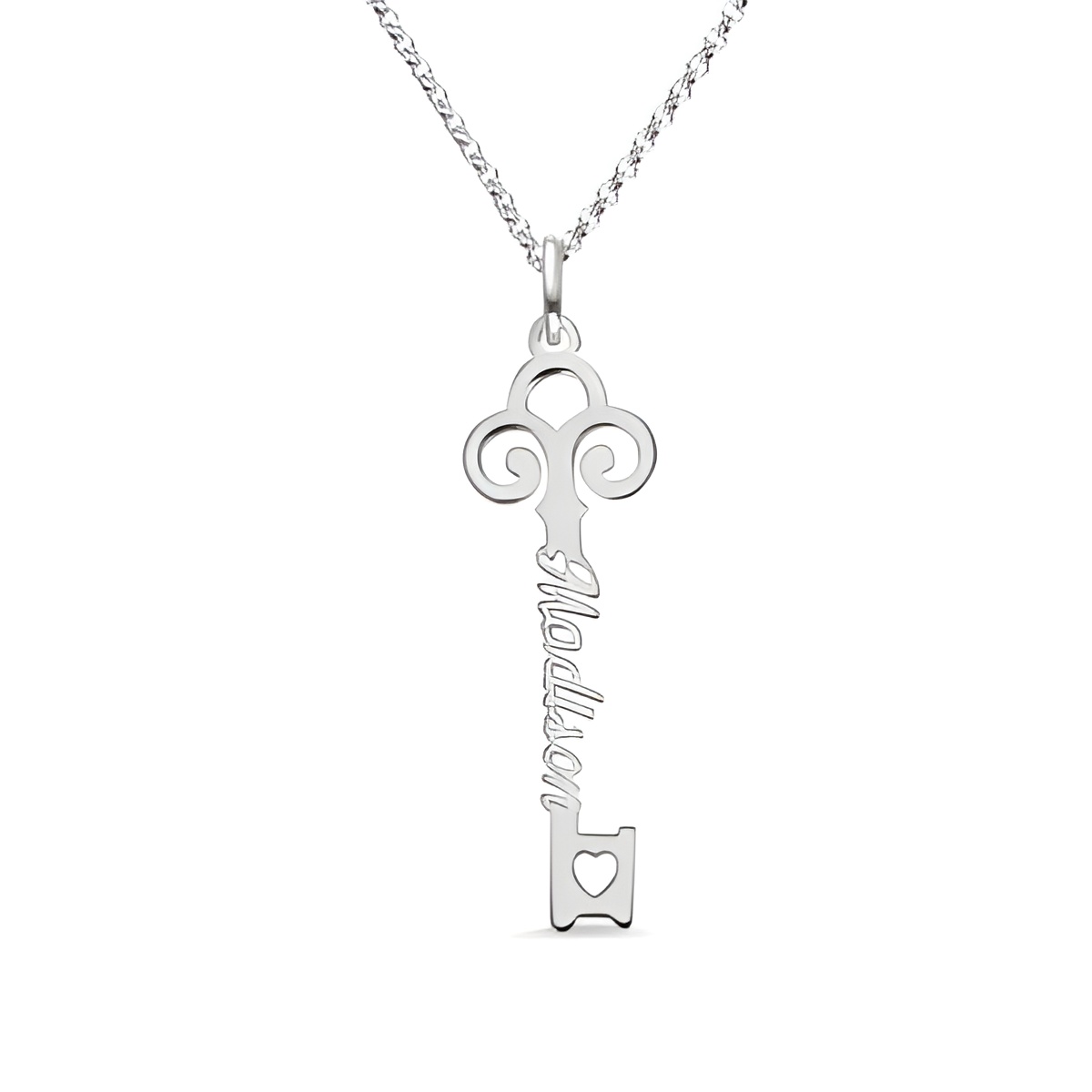 Key-shaped name necklace symbolizing deep connection