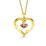Twisted heart birthstone necklace for couples