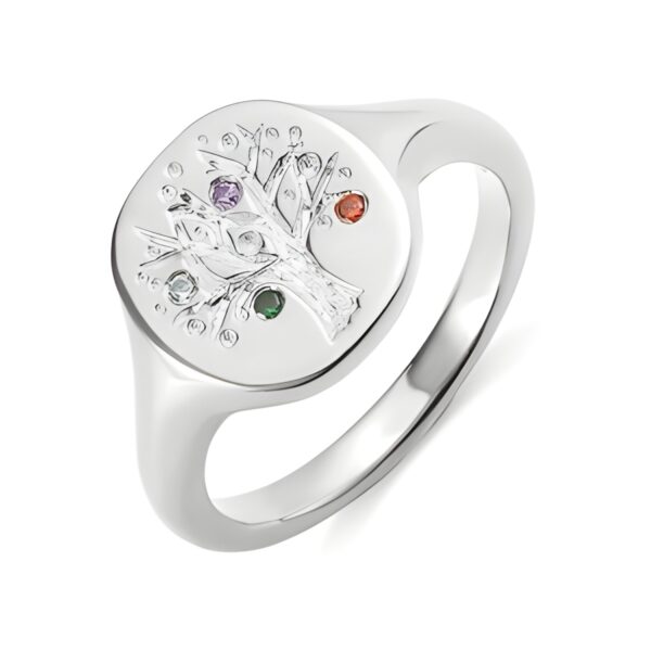 Family Tree Birthstone Signet Ring for celebrating roots