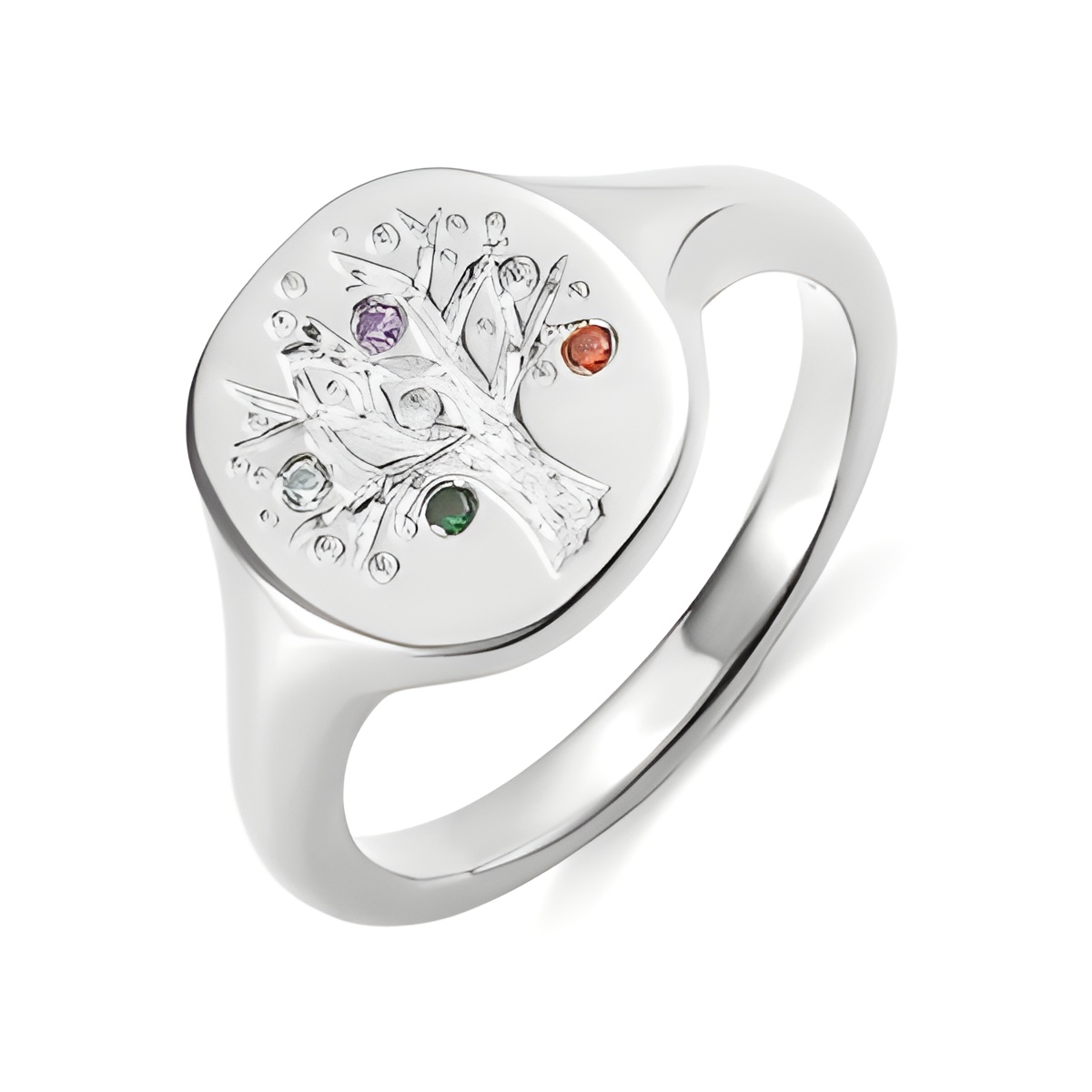 Family Tree Birthstone Signet Ring for celebrating roots