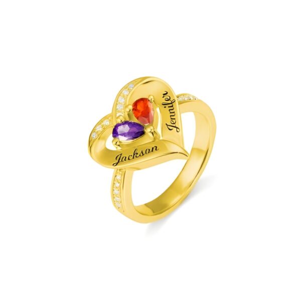 Engraved birthstone heart ring symbolizing eternal love