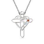 Embrace Faith and Love – Custom Birthstone Necklace with Heart & Cross – For Cherished Family Bonds - Image 2