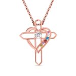 Embrace Faith and Love – Custom Birthstone Necklace with Heart & Cross – For Cherished Family Bonds - Image 3