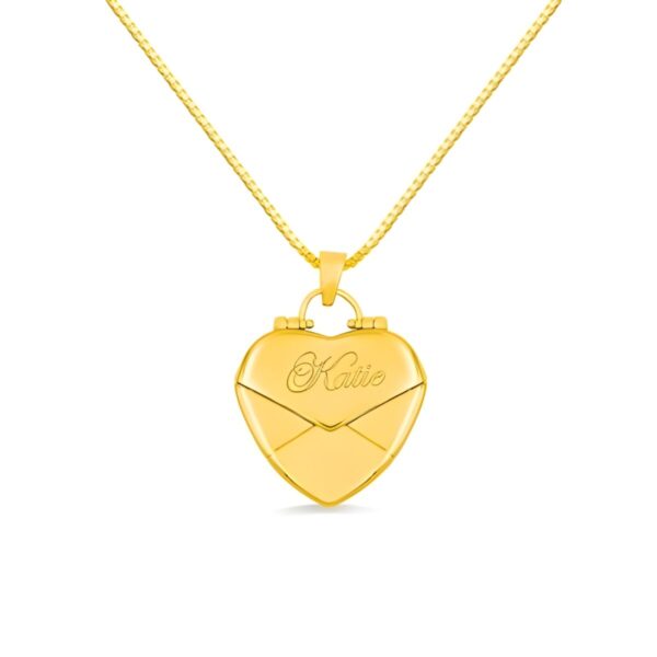 Personalized heart envelope locket necklace close-up