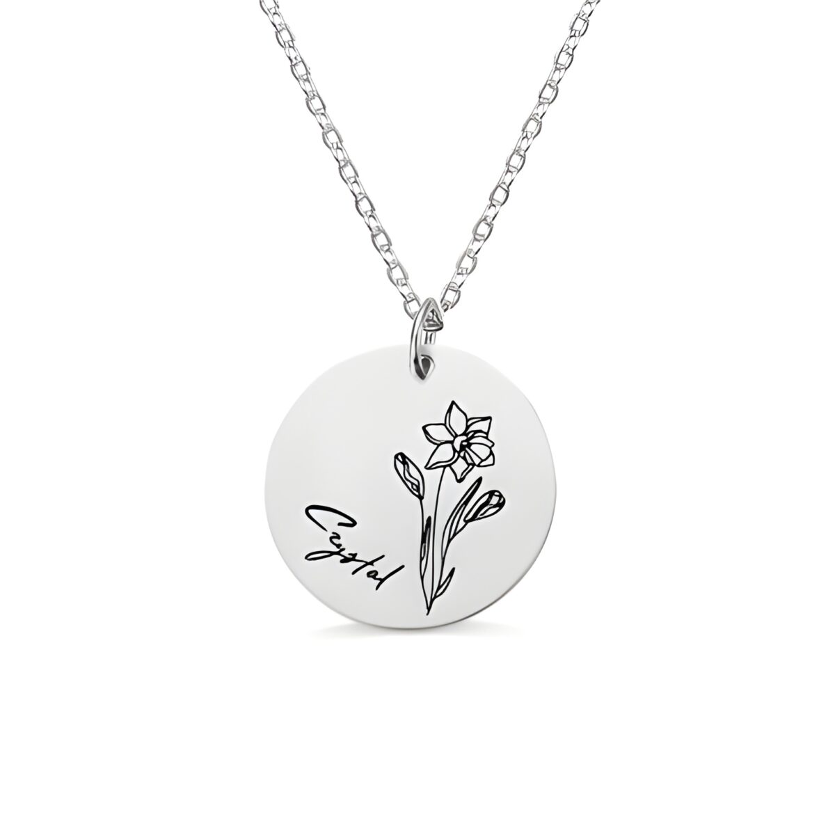 birth month flower necklace in sterling silver