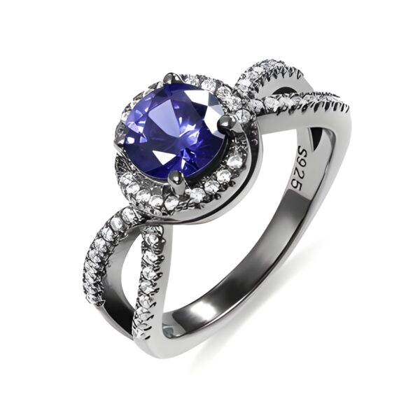 Black plated birthstone halo ring for special moments