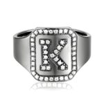 Embrace Your Identity – Initial Ring with Black Plated CZ Accents – A Timeless Treasure for You or Loved Ones - Image 2