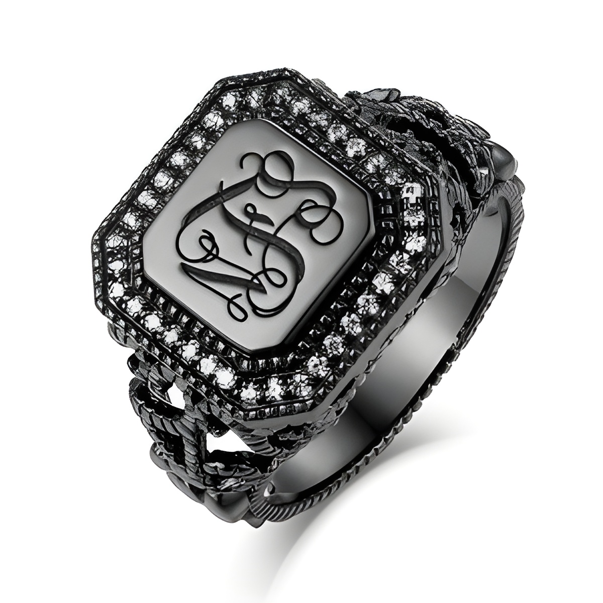 BP09_featured Engraved vine monogram ring showcasing timeless elegance