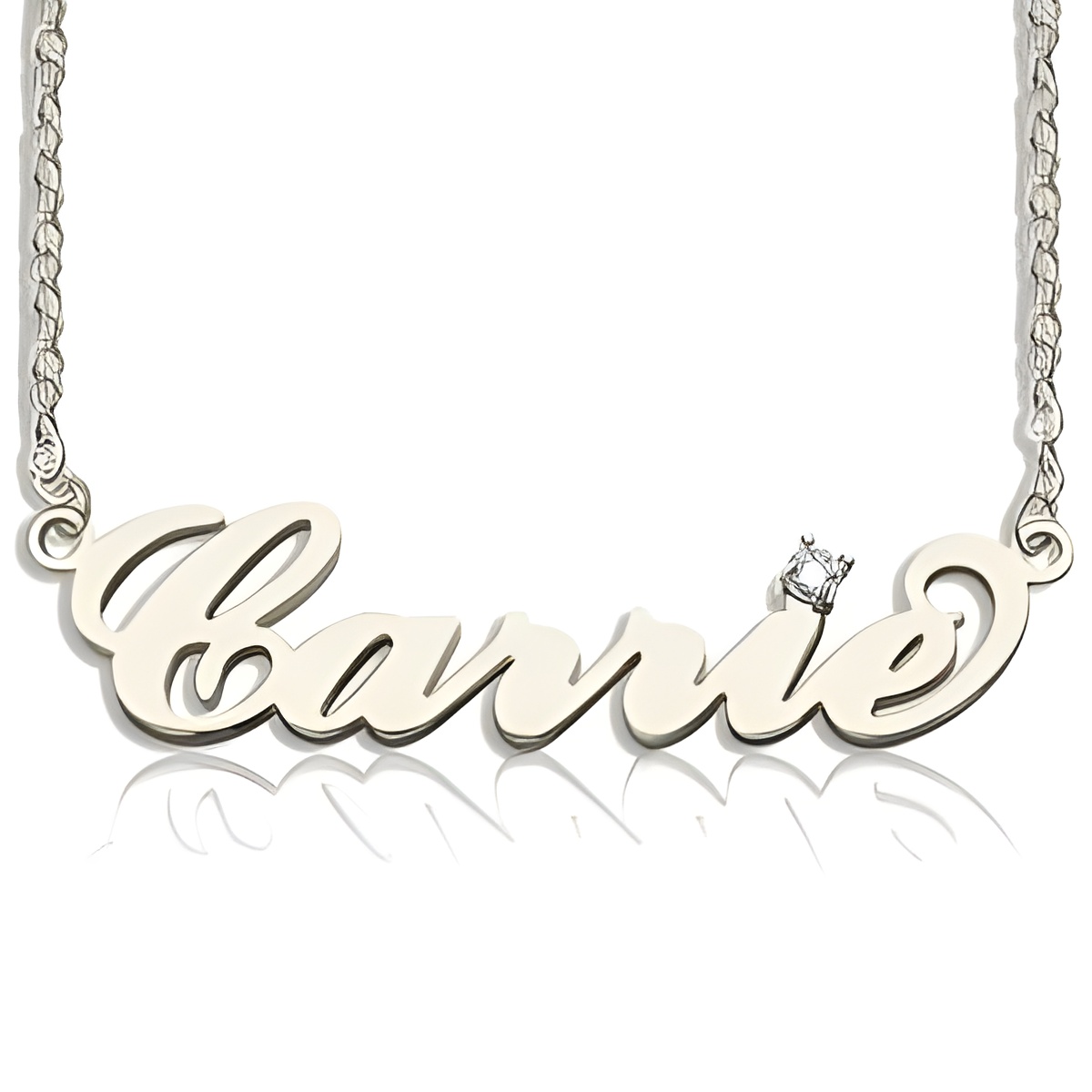 personalized name necklace with birthstone close-up