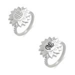 Engraved sunflower ring for her in sterling silver