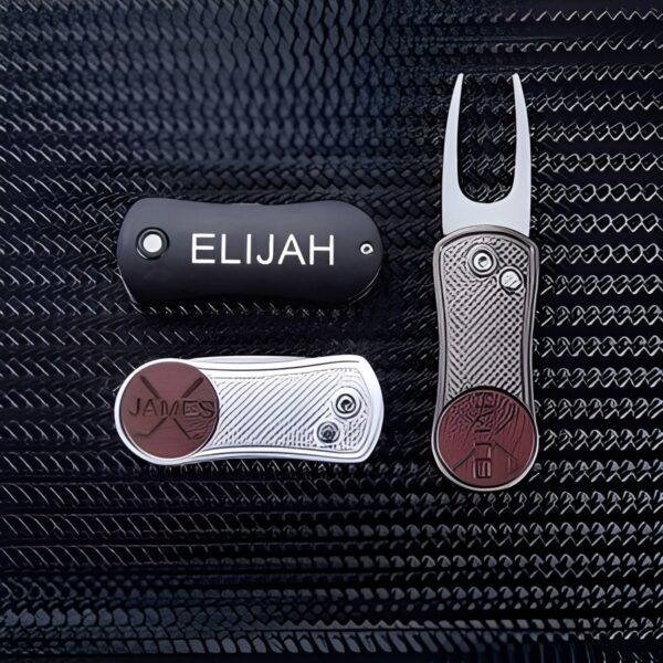 Engraved golf marker divot tool for passionate golfers