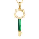 Sterling silver cat key necklace with natural agate