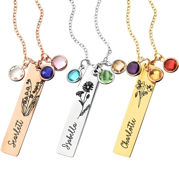 Birth flower necklace with name and birthstone design