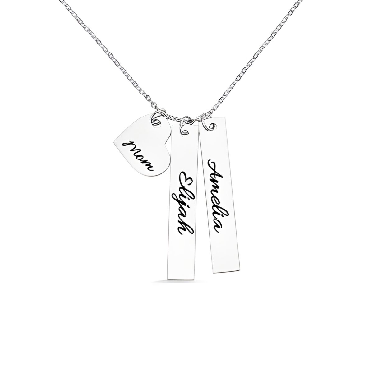 Engraved heart and bar necklace for loved ones