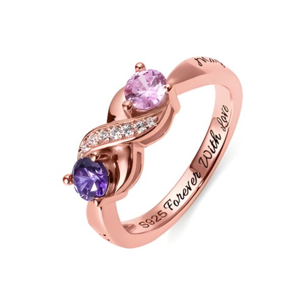 Engraved infinity ring with birthstones for cherished loved ones