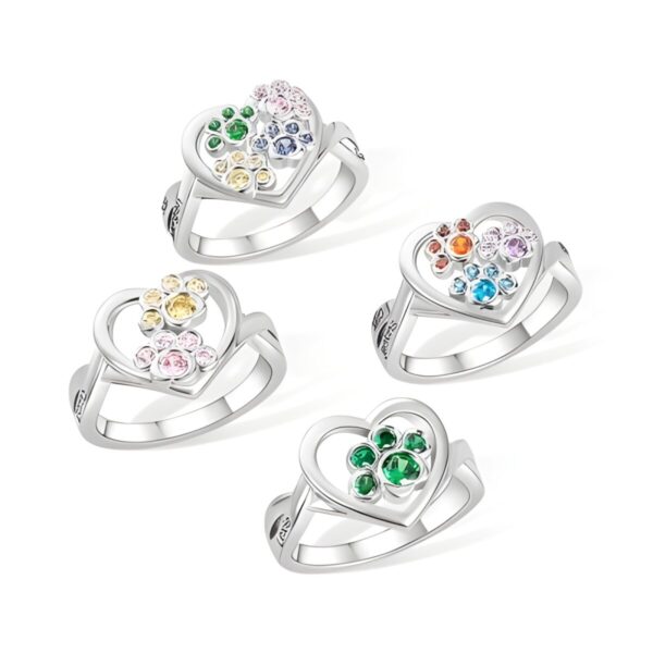 Personalized paw birthstone ring for pet lovers