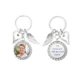 Personalized photo disc keychain with wings and heart