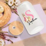 Sip in Style with a Personalized Easter Bunny Glass Cup – Frosted Tumbler with Bamboo Lid & Straw for Kids & Family - Image 4