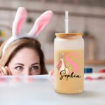 Sip in Style with a Personalized Easter Bunny Glass Cup – Frosted Tumbler with Bamboo Lid & Straw for Kids & Family - Image 8